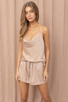 Avriel Satin Top And Shorts Set - Taupe