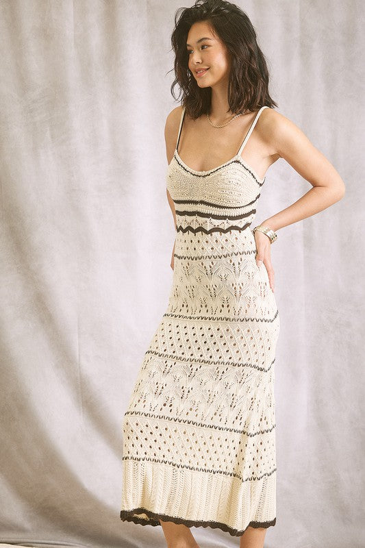 Alethea Crochet Knit Midi Dress - Taupe
