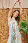 Rayalynn Cross Over Halter Neck Wide Leg Jumpsuit - Sage/Multi