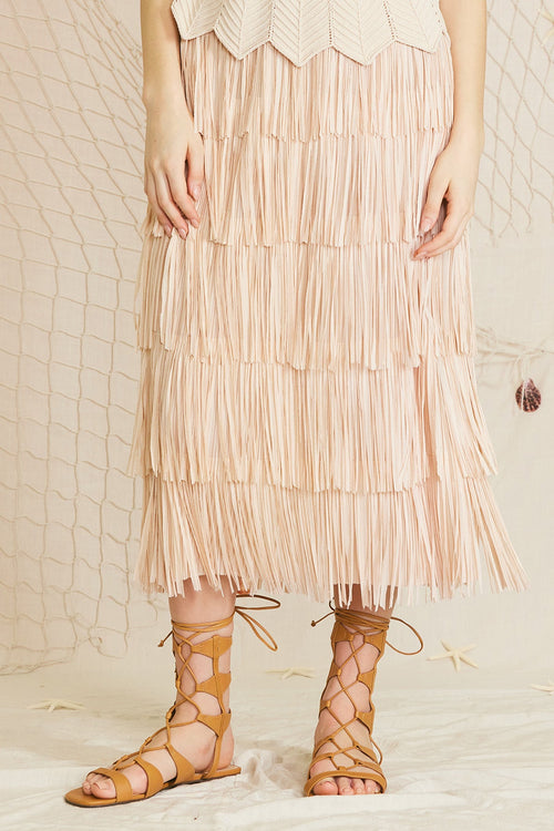 Romana Tiered Fringe Midi Skirt