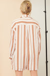 Ashley Stripe Long Sleeve Button Down Romper - Cream/Rust