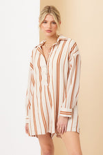 Ashley Stripe Long Sleeve Button Down Romper - Cream/Rust