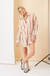 Ashley Stripe Long Sleeve Button Down Romper - Cream/Rust