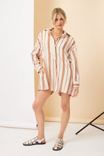 Ashley Stripe Long Sleeve Button Down Romper - Cream/Rust