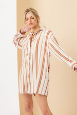 Ashley Stripe Long Sleeve Button Down Romper - Cream/Rust