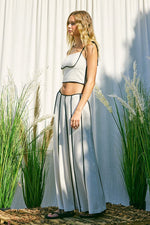 Neriah Linen Contrast Shoulder Tie Top & Maxi Skirt Set