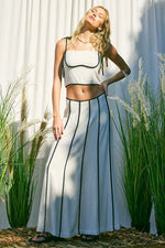 Neriah Linen Contrast Shoulder Tie Top & Maxi Skirt Set