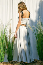 Neriah Linen Contrast Shoulder Tie Top & Maxi Skirt Set