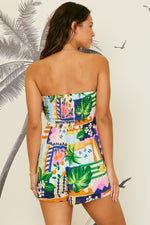 Rally Summer Print Strapless Tie Front Romper