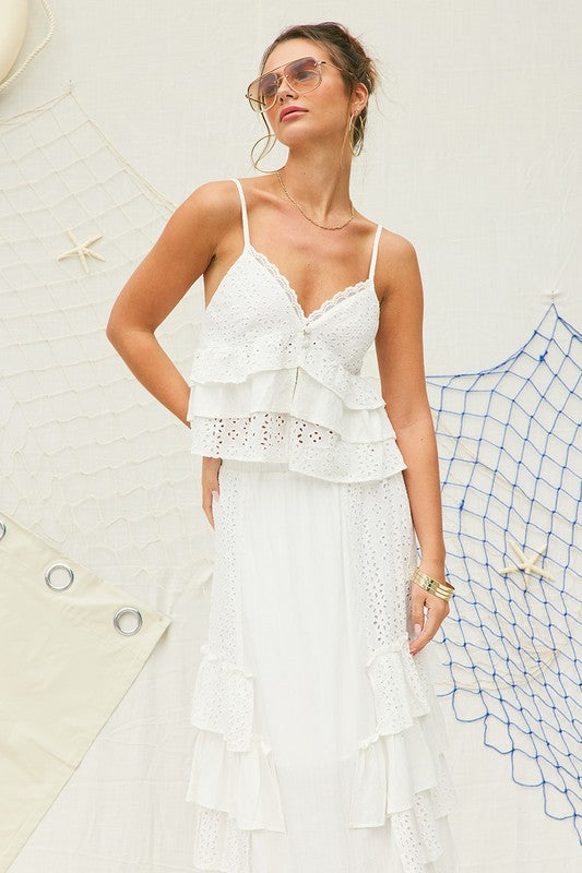Lola Eyelet Ruffle Cami Top & Maxi Skirt Set