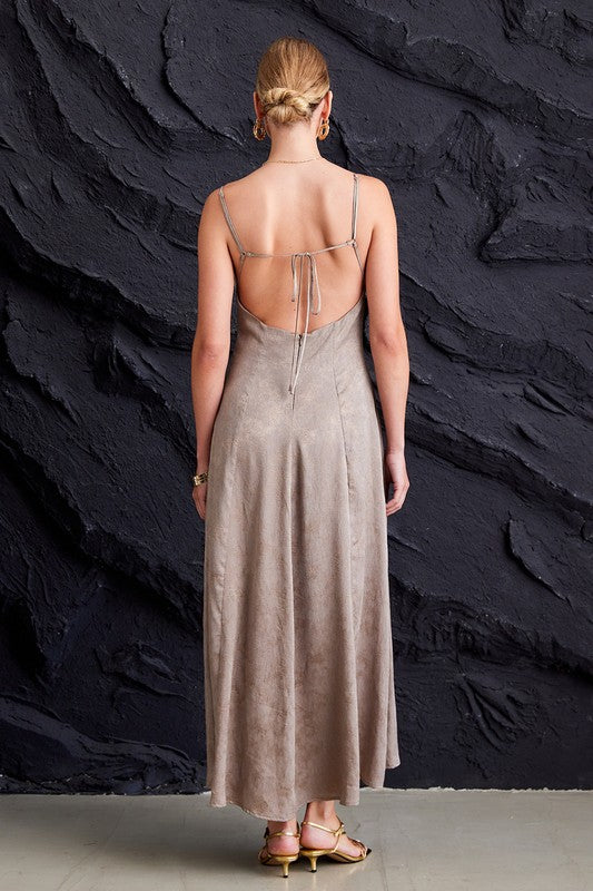 Ivy Printed Backless Maxi Dress - Taupe