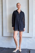 Ashley Lace Long Sleeve Button Down Romper - Black