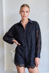 Ashley Lace Long Sleeve Button Down Romper - Black