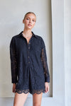 Ashley Lace Long Sleeve Button Down Romper - Black