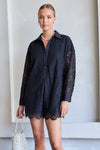 Ashley Lace Long Sleeve Button Down Romper - Black