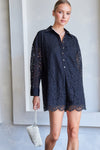 Ashley Lace Long Sleeve Button Down Romper - Black