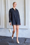 Ashley Lace Long Sleeve Button Down Romper - Black