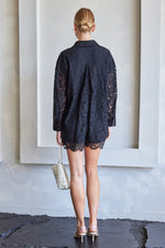 Ashley Lace Long Sleeve Button Down Romper - Black