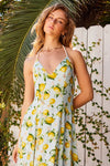Linette Lemon Print Backless Rope Detail Maxi Dress