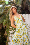 Linette Lemon Print Backless Rope Detail Maxi Dress