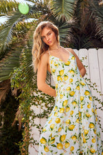 Linette Lemon Print Backless Rope Detail Maxi Dress
