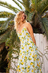 Linette Lemon Print Backless Rope Detail Maxi Dress