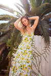 Linette Lemon Print Backless Rope Detail Maxi Dress
