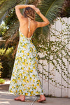 Linette Lemon Print Backless Rope Detail Maxi Dress