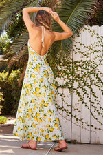 Linette Lemon Print Backless Rope Detail Maxi Dress