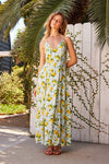 Linette Lemon Print Backless Rope Detail Maxi Dress