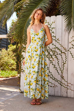 Linette Lemon Print Backless Rope Detail Maxi Dress