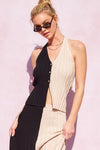 Pamela Ribbed Halter Two Tone Top & Maxi Skirt Set
