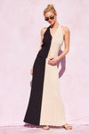 Pamela Ribbed Halter Two Tone Top & Maxi Skirt Set