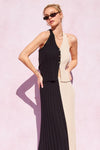 Pamela Ribbed Halter Two Tone Top & Maxi Skirt Set