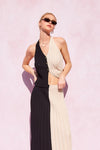 Pamela Ribbed Halter Two Tone Top & Maxi Skirt Set