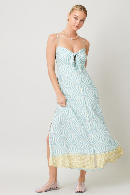 Kaylie Shell Print Front Tie Maxi Dress