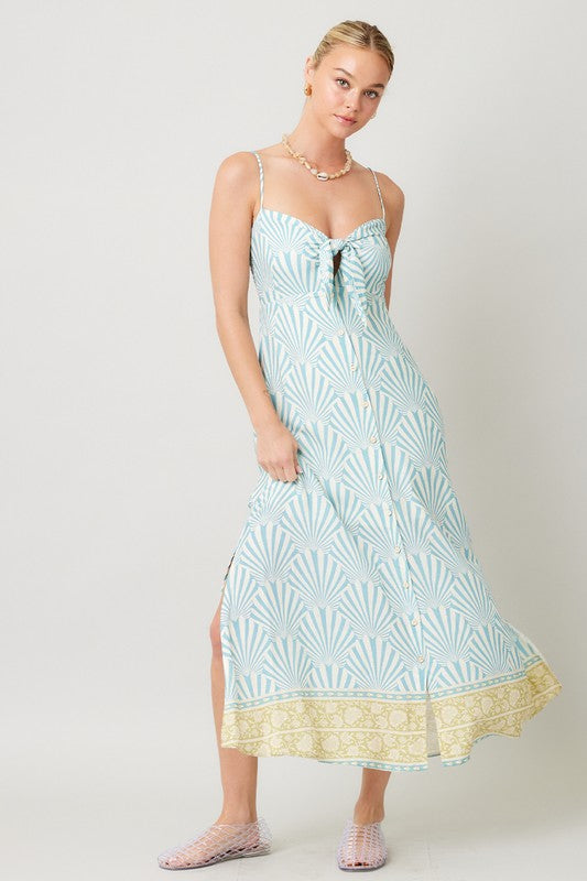 Kaylie Shell Print Front Tie Maxi Dress