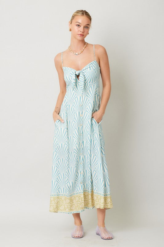 Kaylie Shell Print Front Tie Maxi Dress