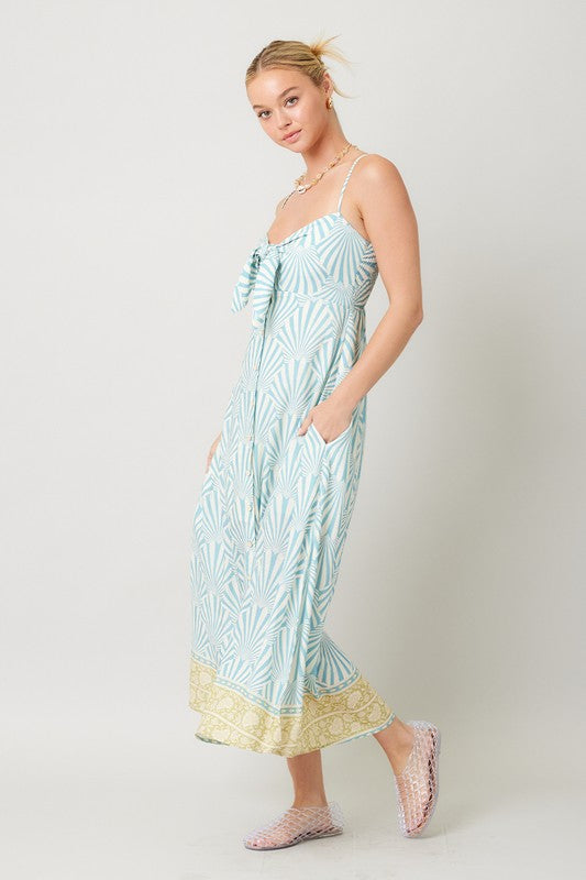 Kaylie Shell Print Front Tie Maxi Dress