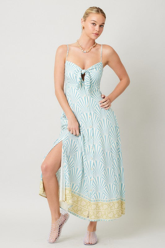 Kaylie Shell Print Front Tie Maxi Dress