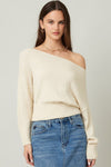Zoe Lightweight Knit Off The Shoulder Sweater Top - Natural