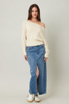 Zoe Lightweight Knit Off The Shoulder Sweater Top - Natural