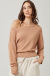 Zoe Lightweight Knit Off The Shoulder Sweater Top - Dusty Apricot