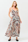 Ivy Printed Backless Maxi Dress - Blue/Brown