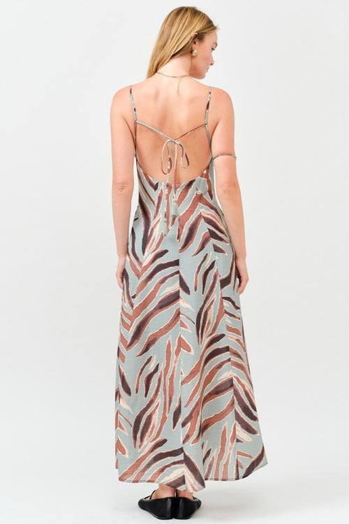 Ivy Printed Backless Maxi Dress - Blue/Brown
