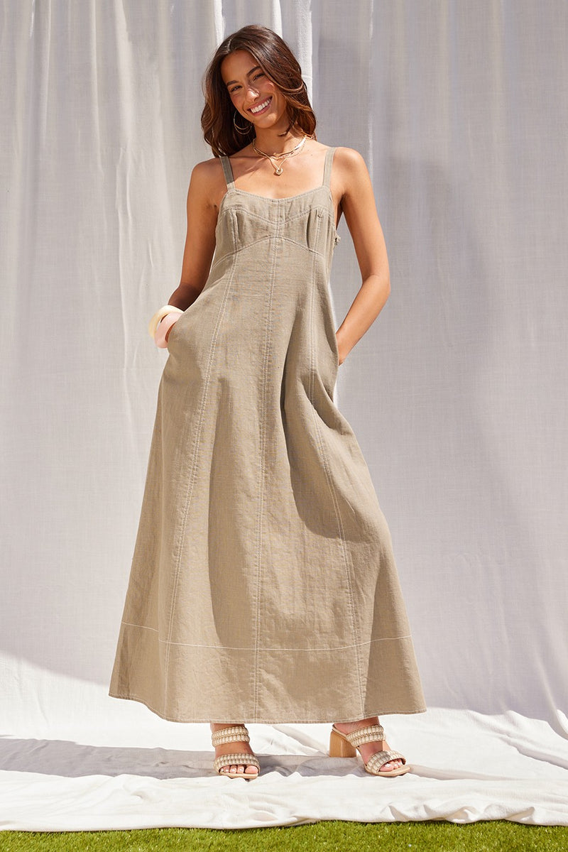 linen sweetheart dress ASTR the Label | Christie Sweetheart Linen Midi Dress in Green