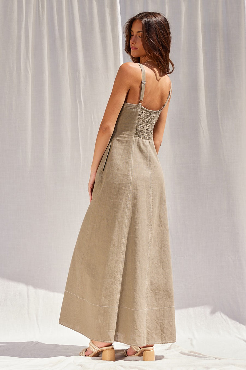 contrast linen dress Women's Black Contrast Linen Look Strappy Maxi Dress