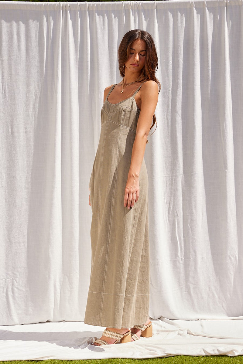 linen sweetheart dress Mily Sweetheart Contrast Linen Maxi Dress