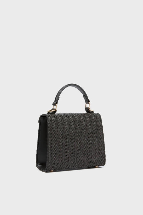 Hannie Chevron Wicker Mini Handbag - Black