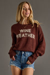 "Wine Weather" Long Sleeve Knit Sweater - BROWN
